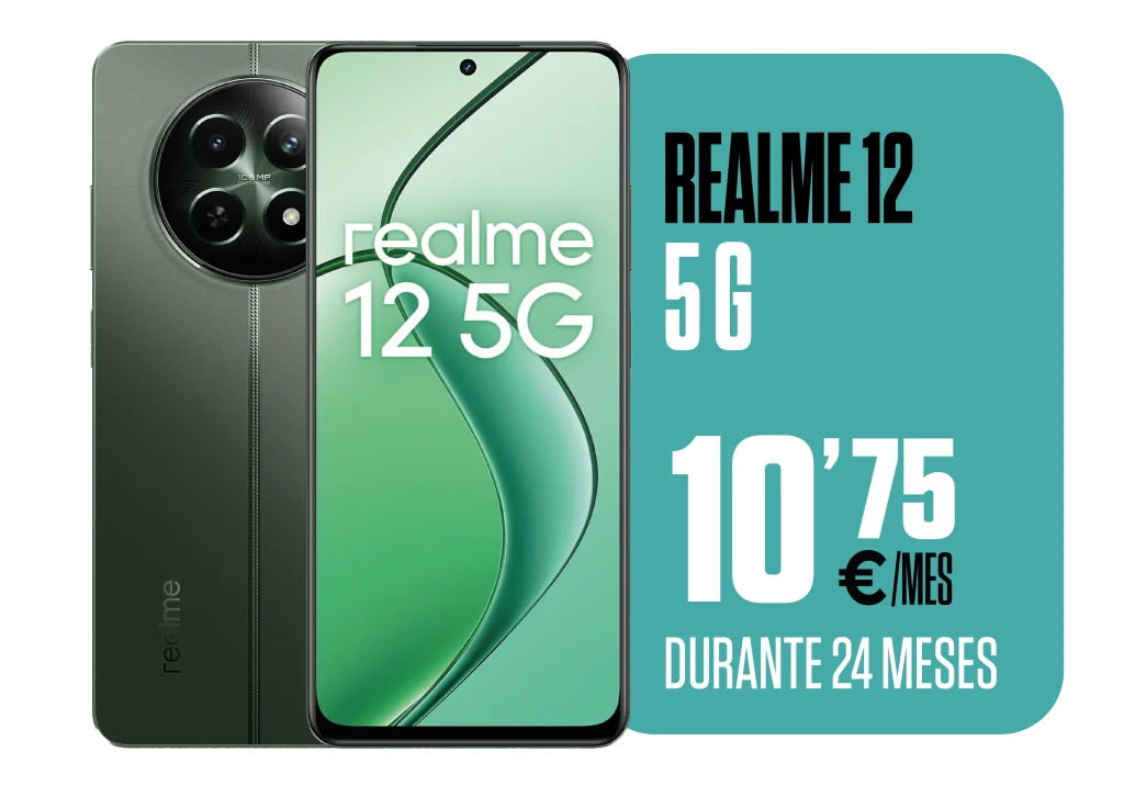 REALME 12 5G - 256GB, 50MP cámara con IA, pantalla de 6,72 pulgadas, batería de 5000mAh.